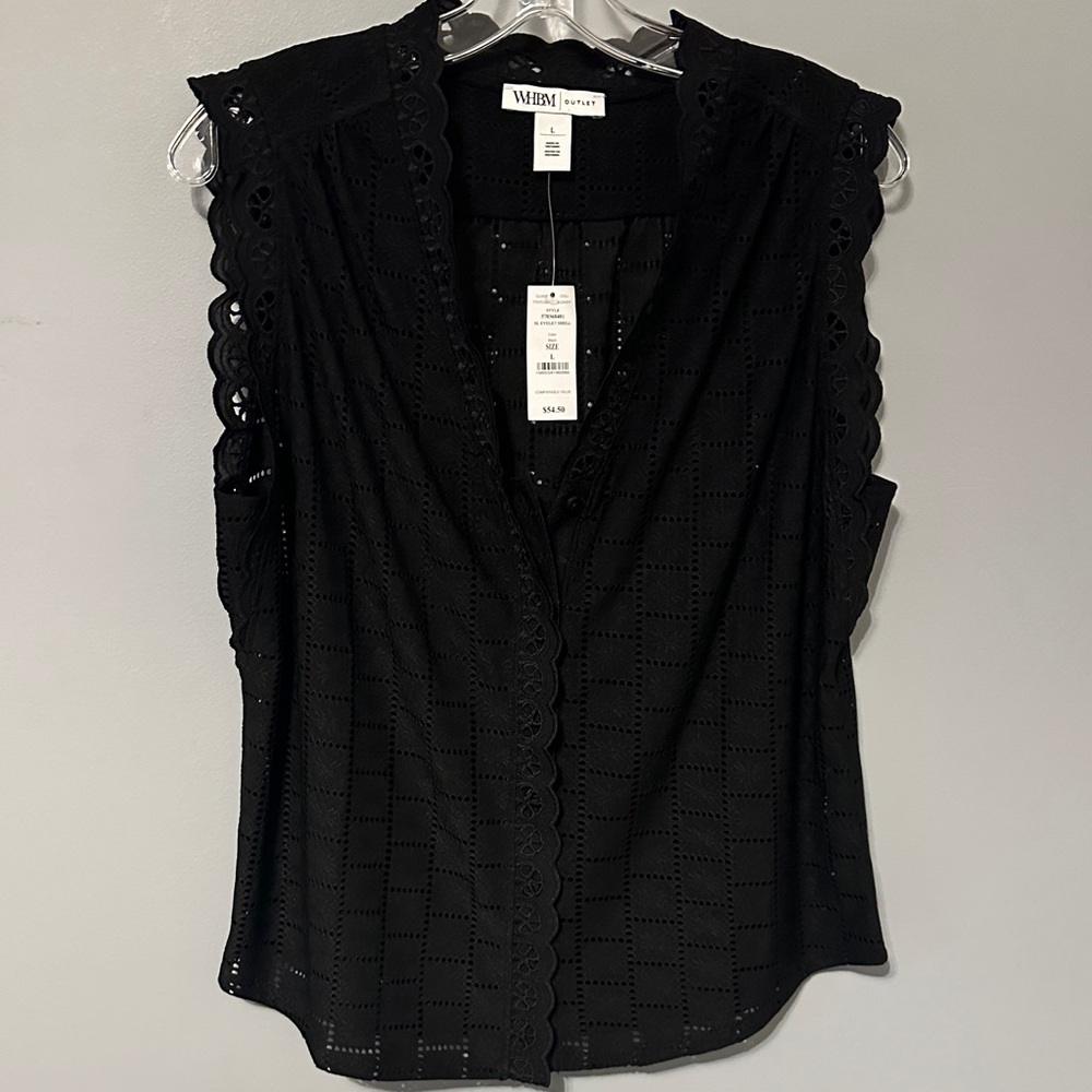 White House Black Market Black Eyelet Blouse